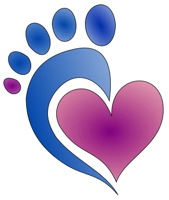 Gladys’ Logo: ein blauer Fuß mit einem violetten Herzen